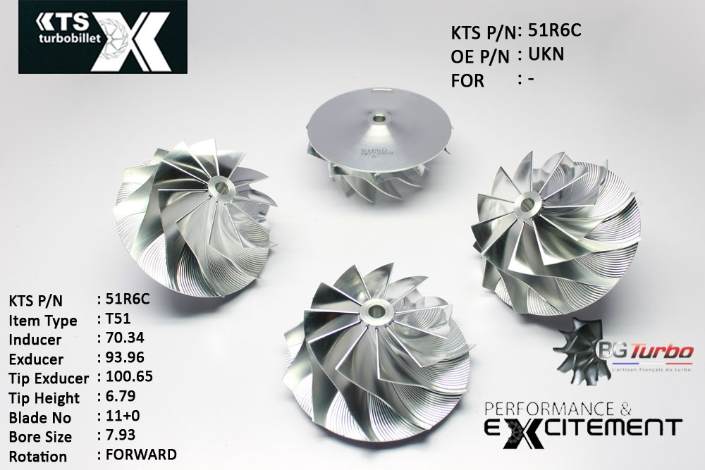 Turbo ROUE FORGÉE MFS PERFORMANCE - 11+0 PALES - INDUCER : 70,34 - EXDUCER : 93,96 - TYPE : T51ANGLE : 60° - ROTATION : Forward - SUPER BACK : 5,79 - BORE SIZE : 7,93
